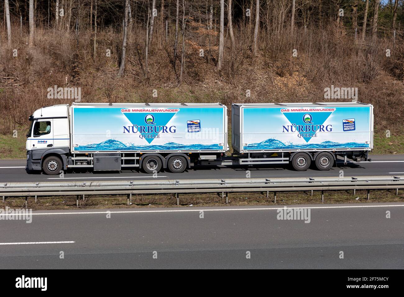trinks MercedesBenz beverage truck on motorway Stock Photo Alamy