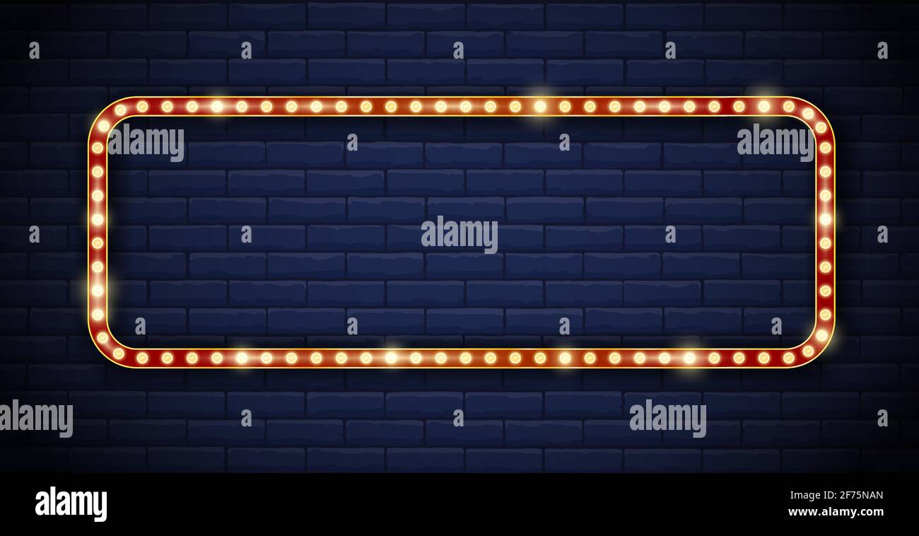 Light sign retro style neon sign frame on dark brick wall Stock Vector ...