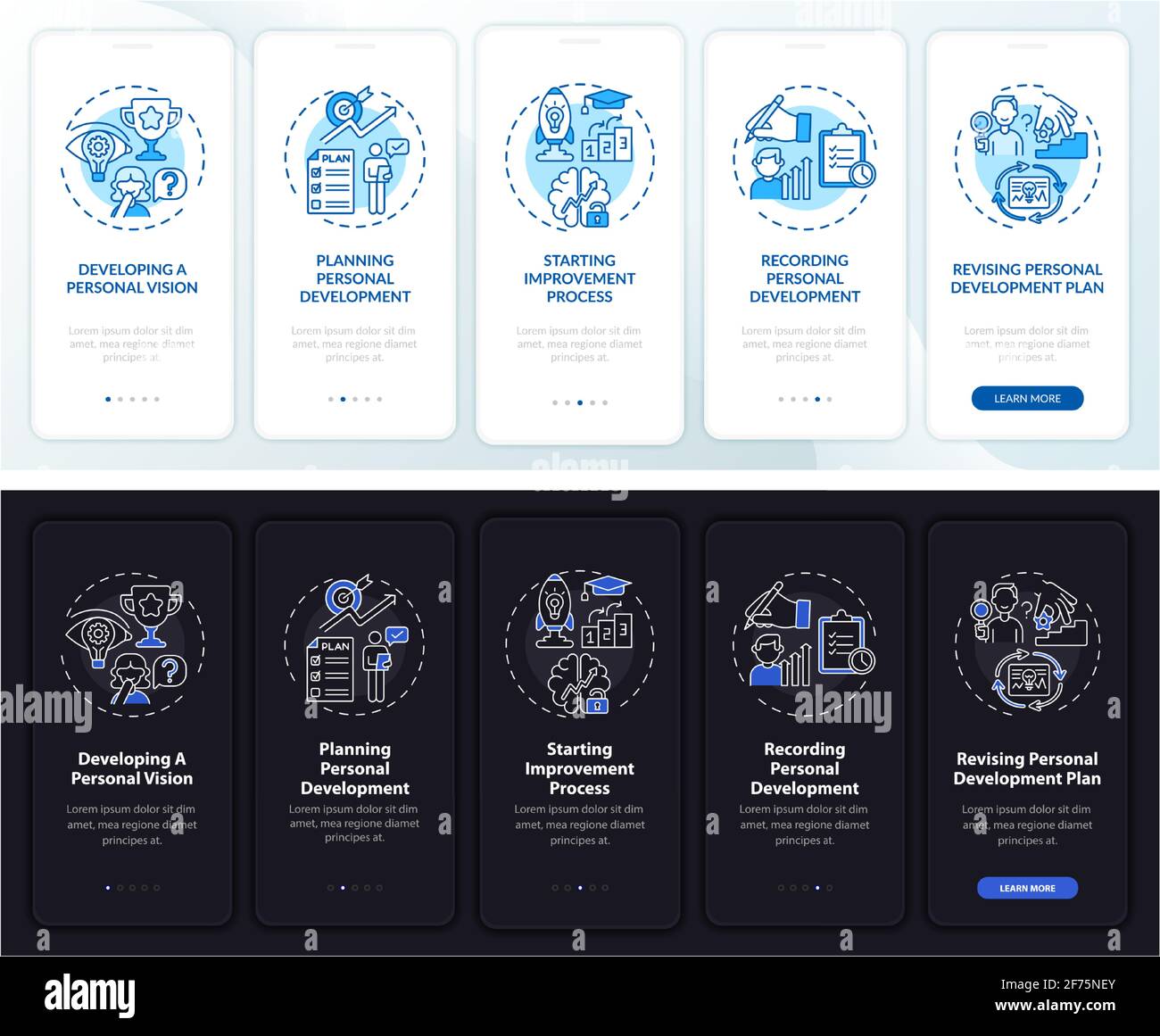 Personal development onboarding mobile app page screen with concepts Stock Vector