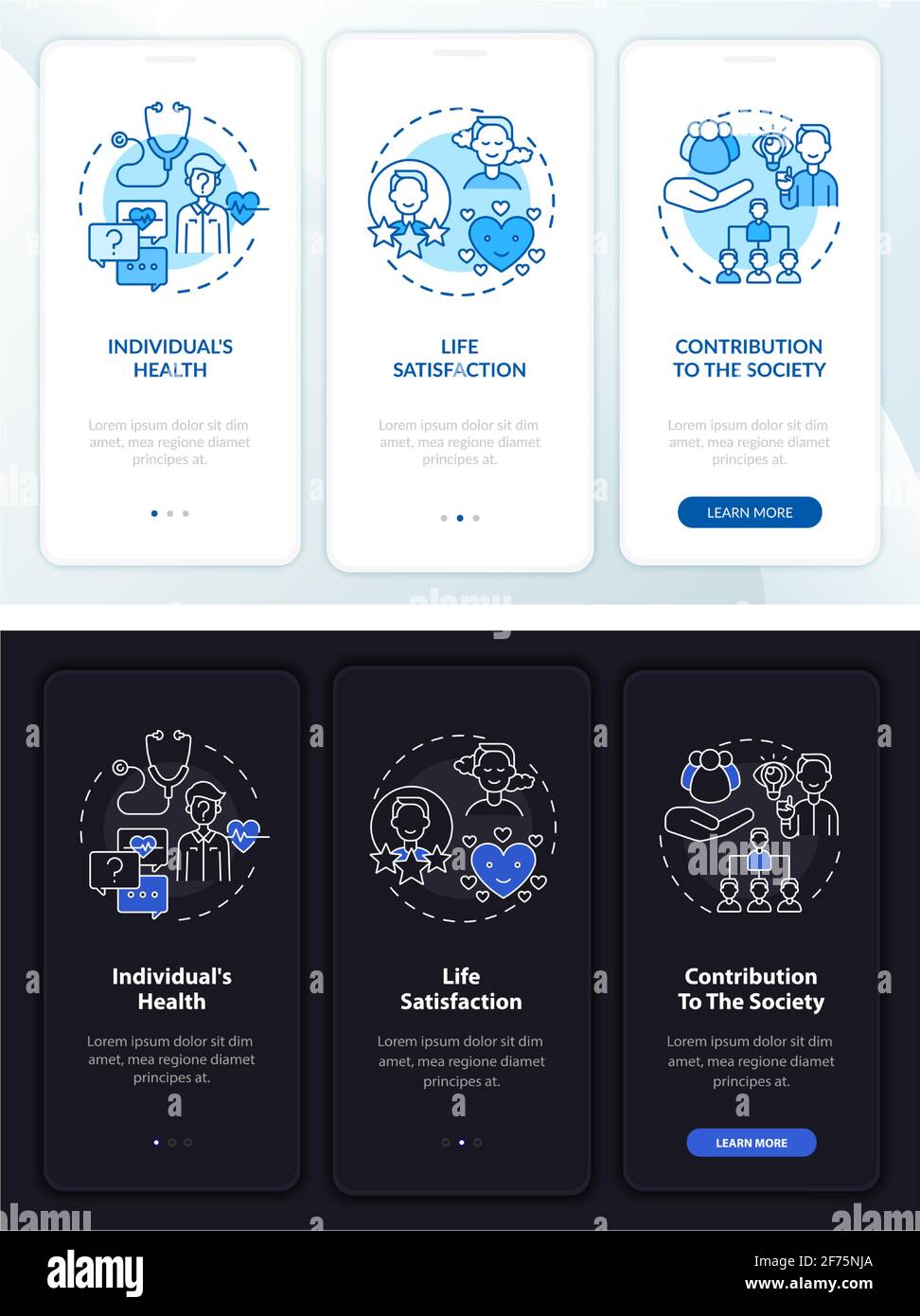 Adult development onboarding mobile app page screen with concepts Stock Vector
