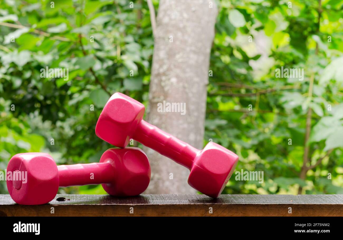 outdoor weights to enjoy physical exercise, as a lifestyle Stock Photo Alamy