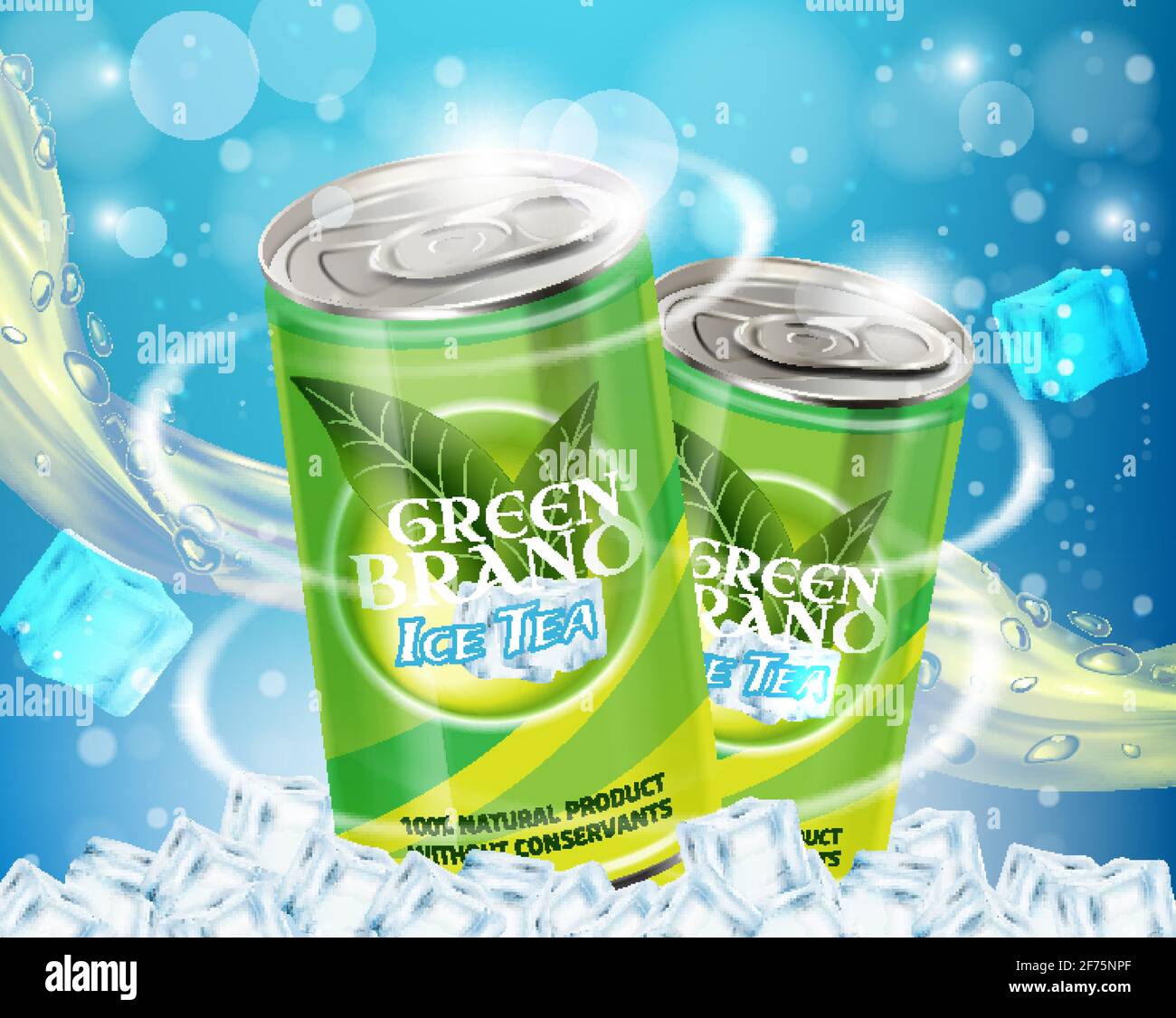 Green ice tea advertising vector realistic illustration Stock Vector