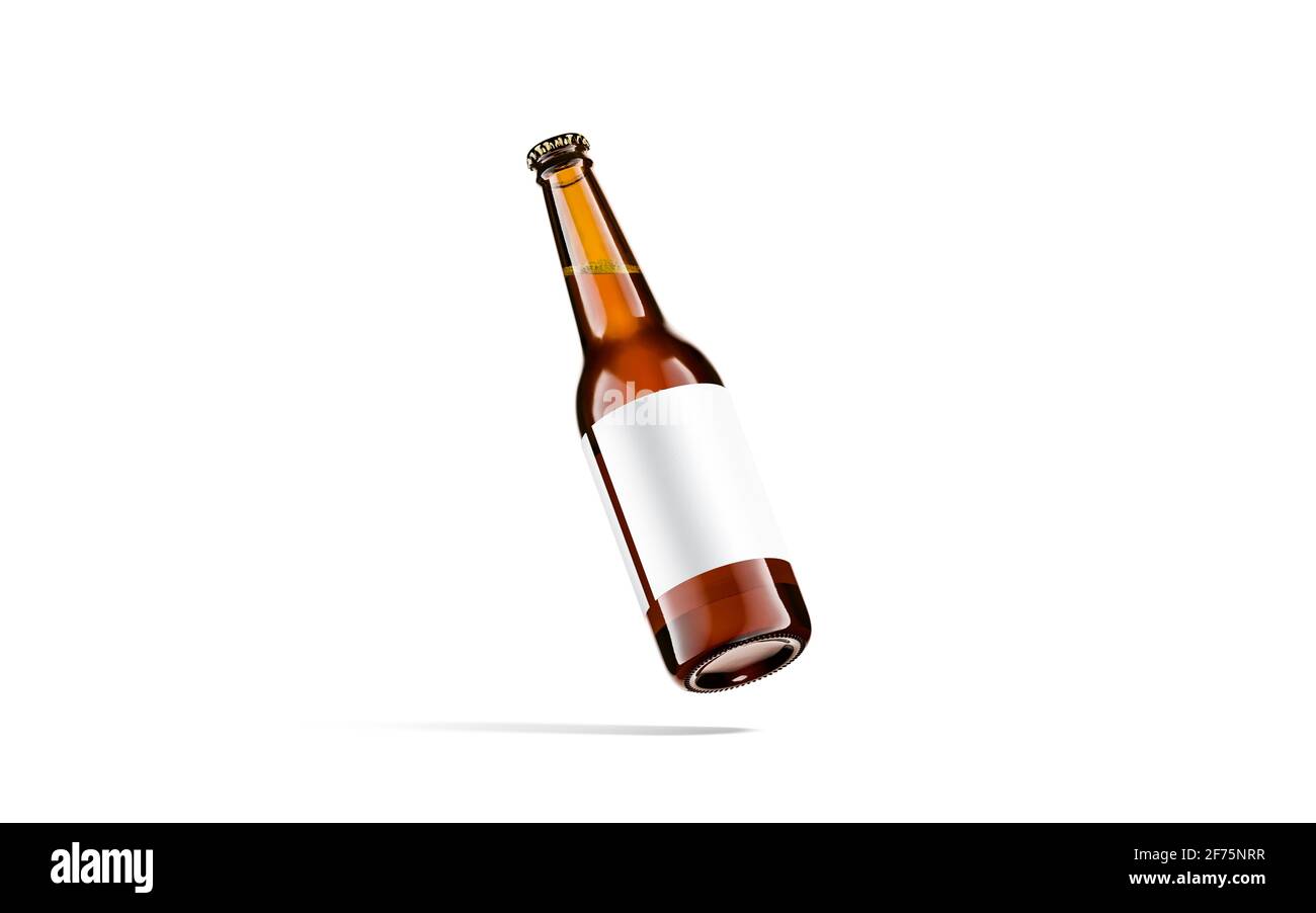 Blank brown glass beer bottle white label mockup, no gravity Stock Photo -  Alamy