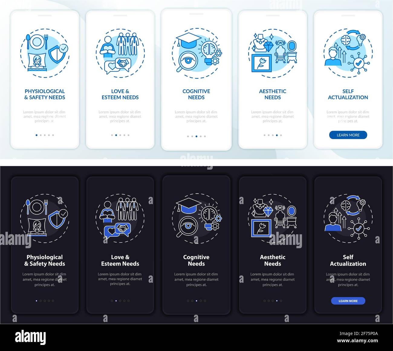 Human being needs onboarding mobile app page screen with concepts Stock Vector