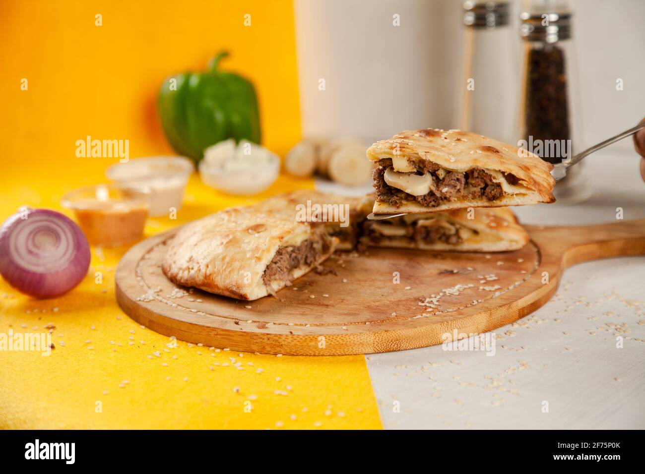 Beef cheese mushroom stuffed naan Stock Photo Alamy