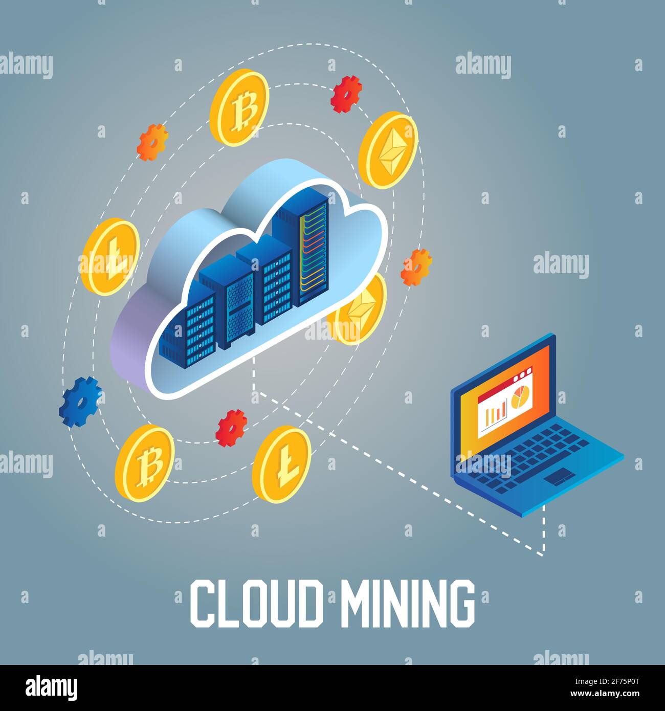 Cloud mining concept vector isometric illustration Stock Vector