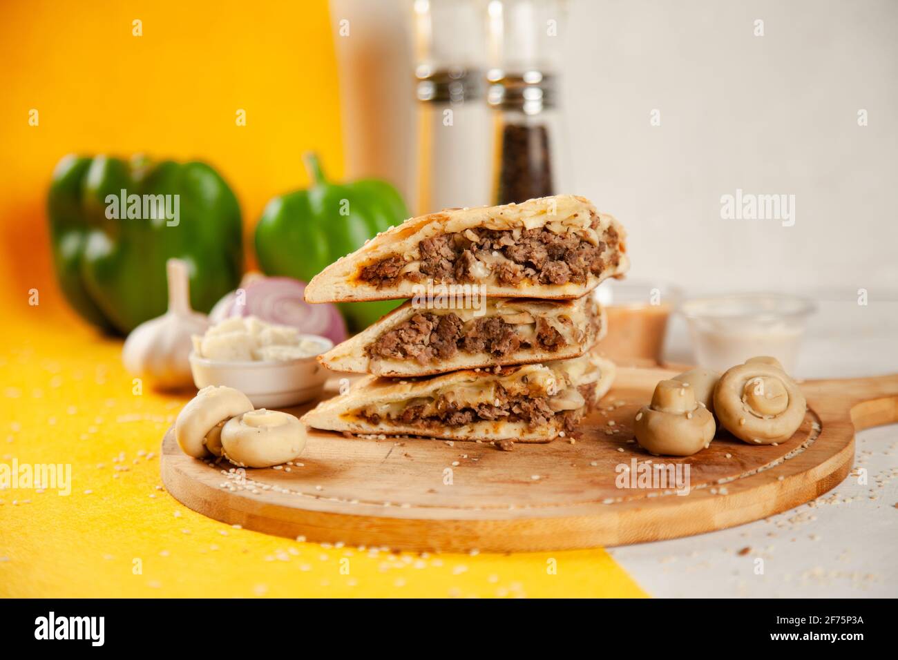 Beef cheese mushroom stuffed naan Stock Photo Alamy