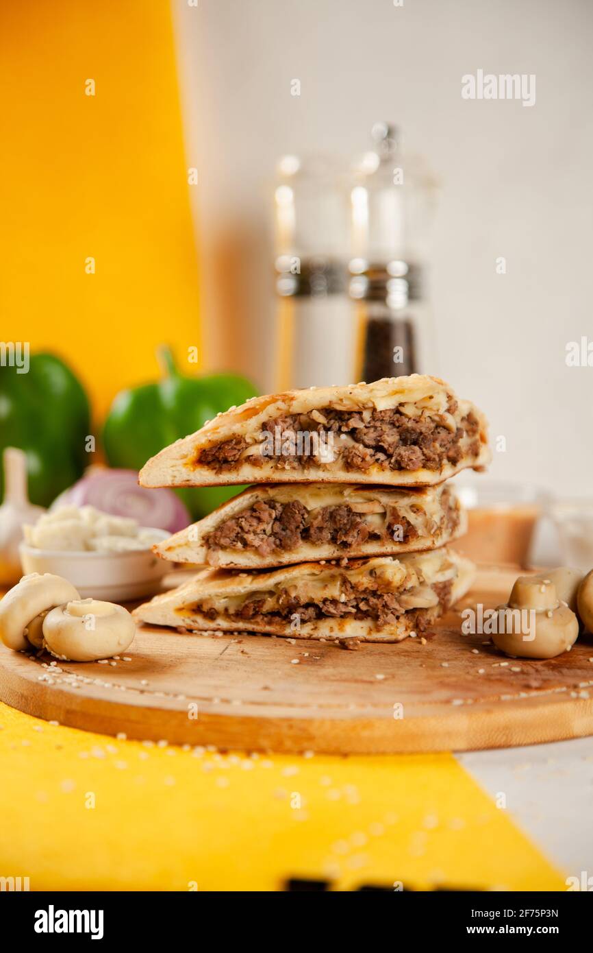 Beef cheese mushroom stuffed naan Stock Photo Alamy