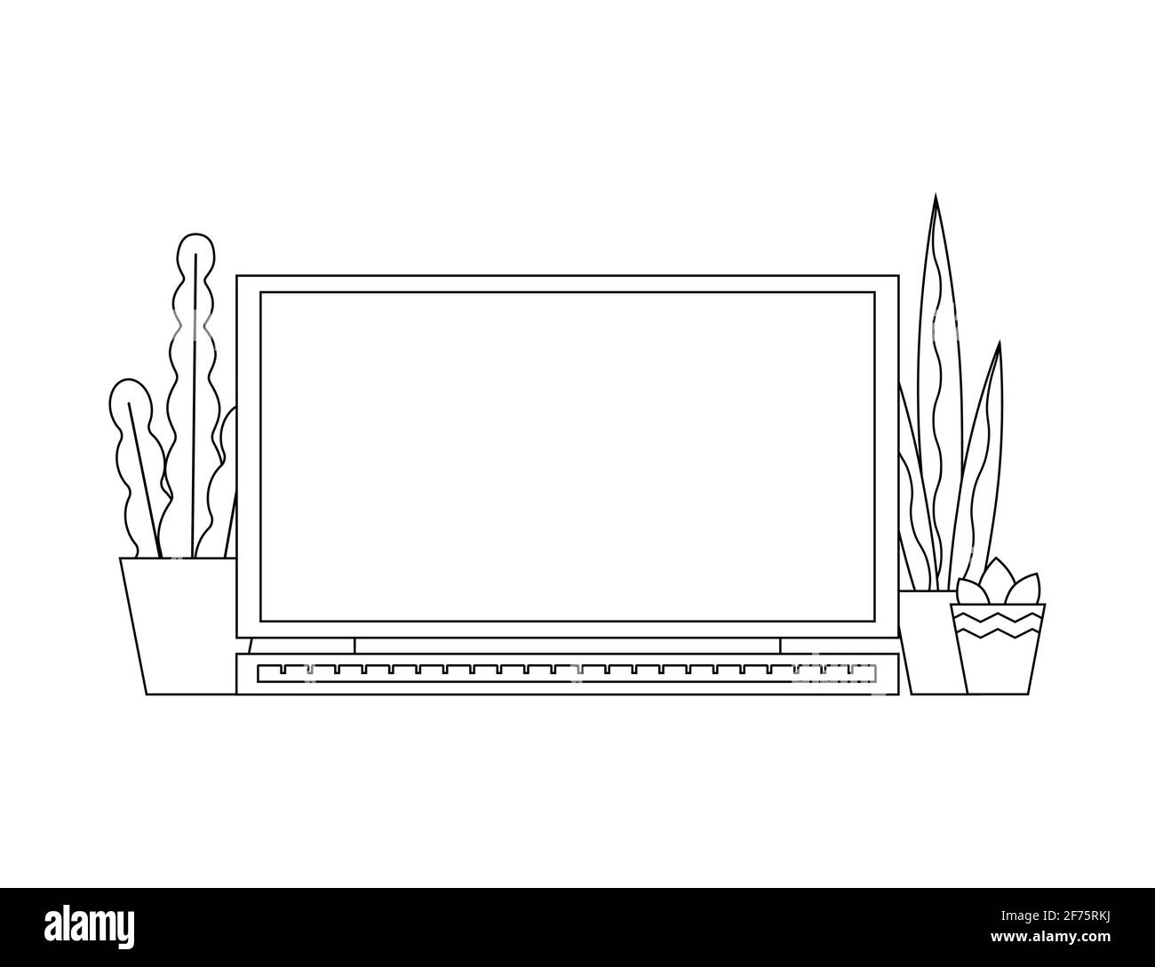 Vector flat isolated illustration with Laptop Template with blank display, copy space for text or digital objects. Plants are back. Notebook Stock Vector