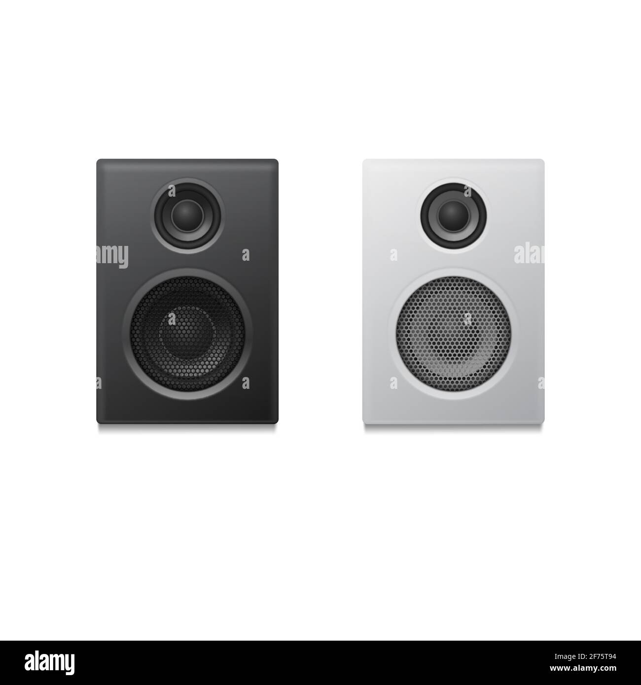Realistic loudspeakers, black and white. Vector illustration. Stock Vector