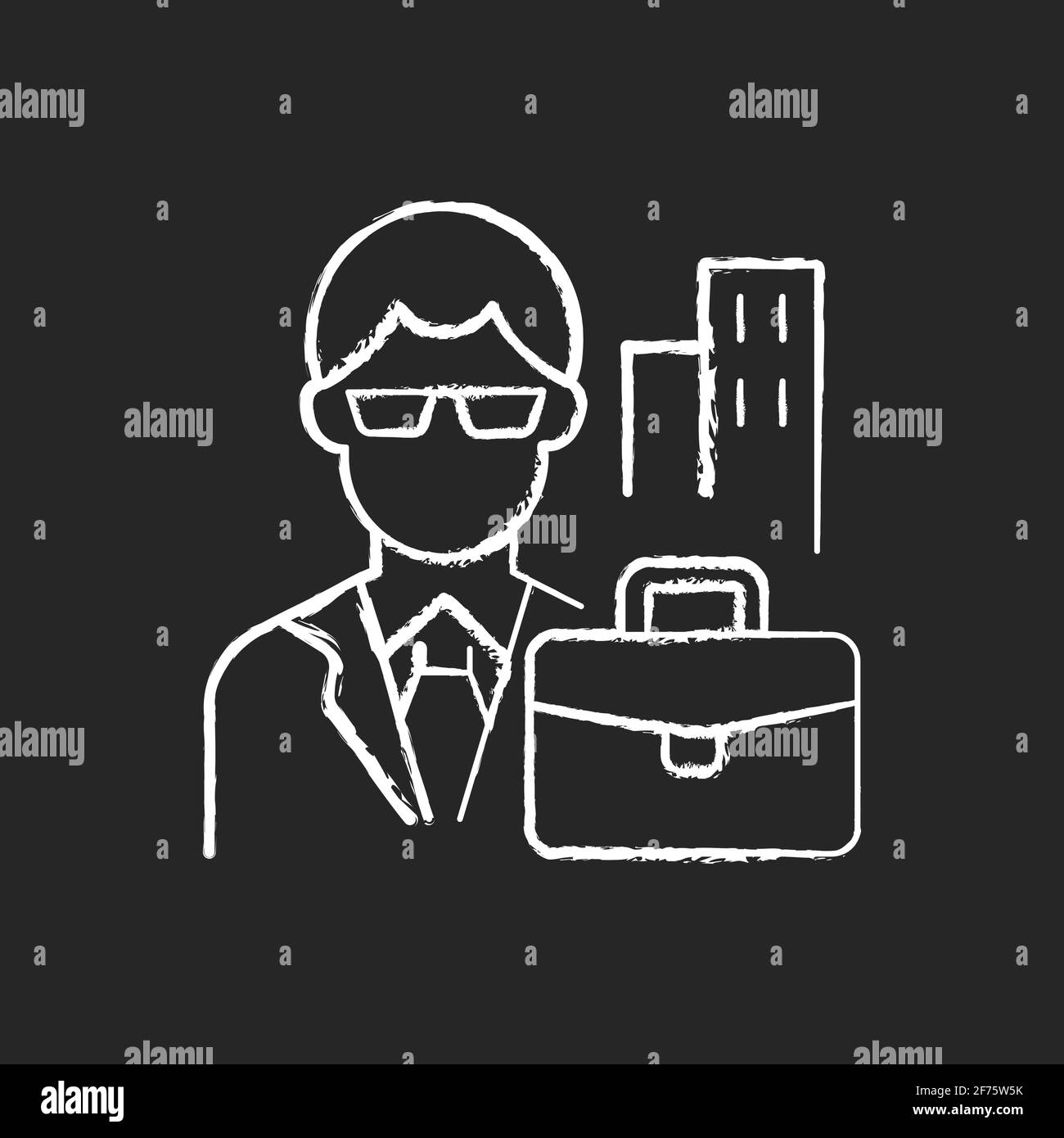 White collar worker chalk white icon on black background Stock Vector