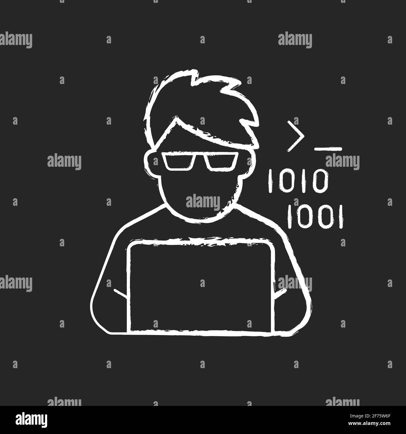 Programmer, computer expert chalk white icon on black background Stock ...