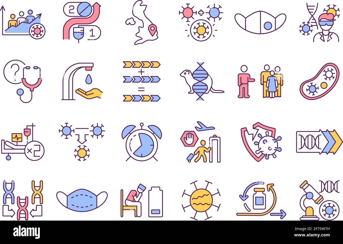 Virus mutations RGB color icons set Stock Vector