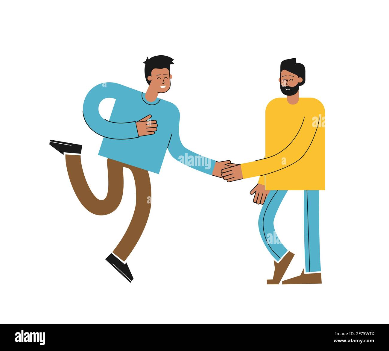 Vector isolated flat illustration with cartoon asian and latin men. Cute  friends met, happy to talk, smile and shake hands. Guy is congratulating bro  Stock Vector Image & Art - Alamy