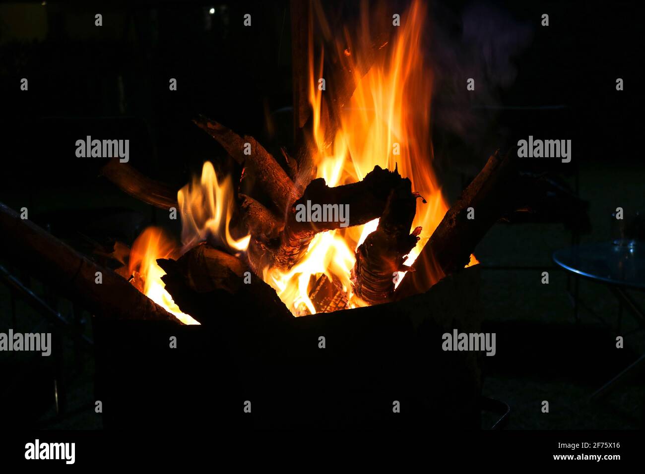 Campfire in a Resort of Jim Corbett National Park. Stock Photo