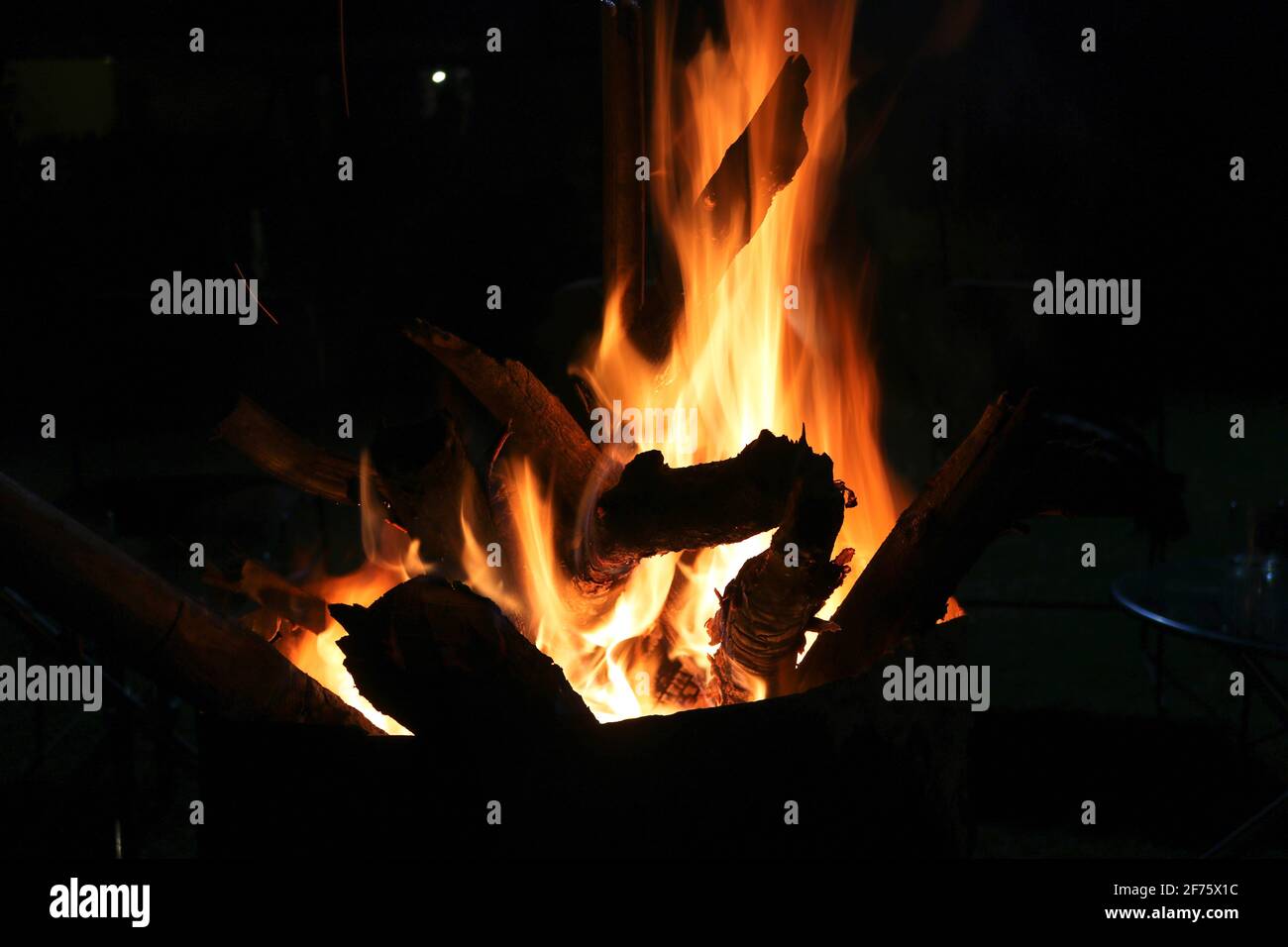 Campfire in a Resort of Jim Corbett National Park. Stock Photo