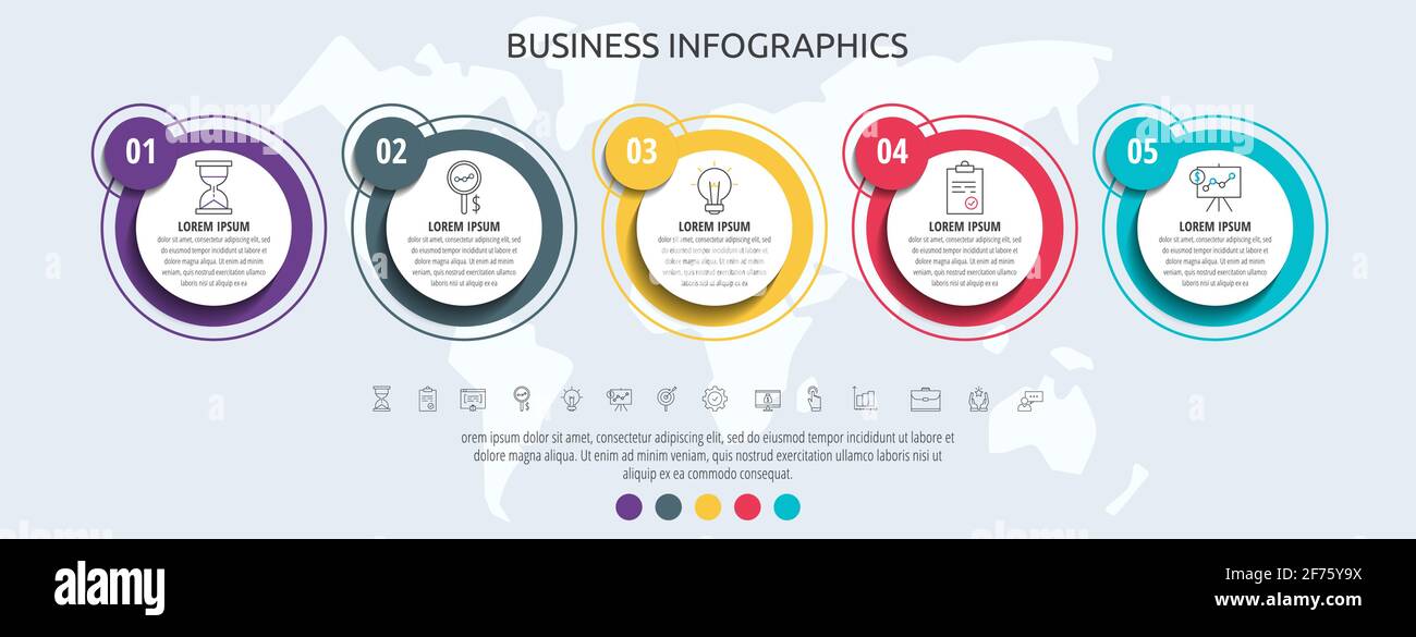 Modern and simple flat vector circles infographic with 5 steps, rhombus ...