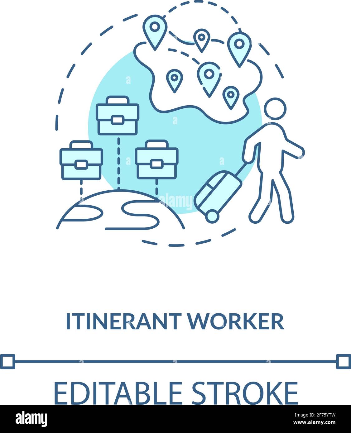 Itinerant worker blue concept icon Stock Vector