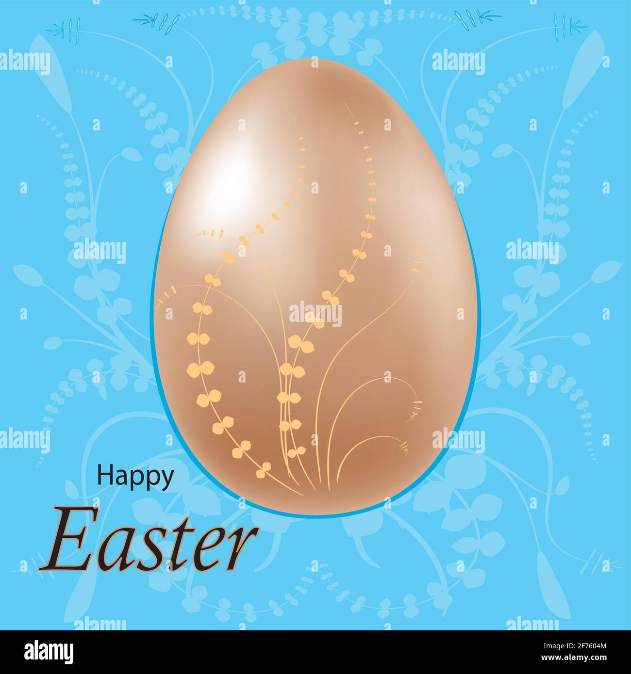 Realistic Easter , the Golden egg ., Blue, patterned. Vector Stock Vector
