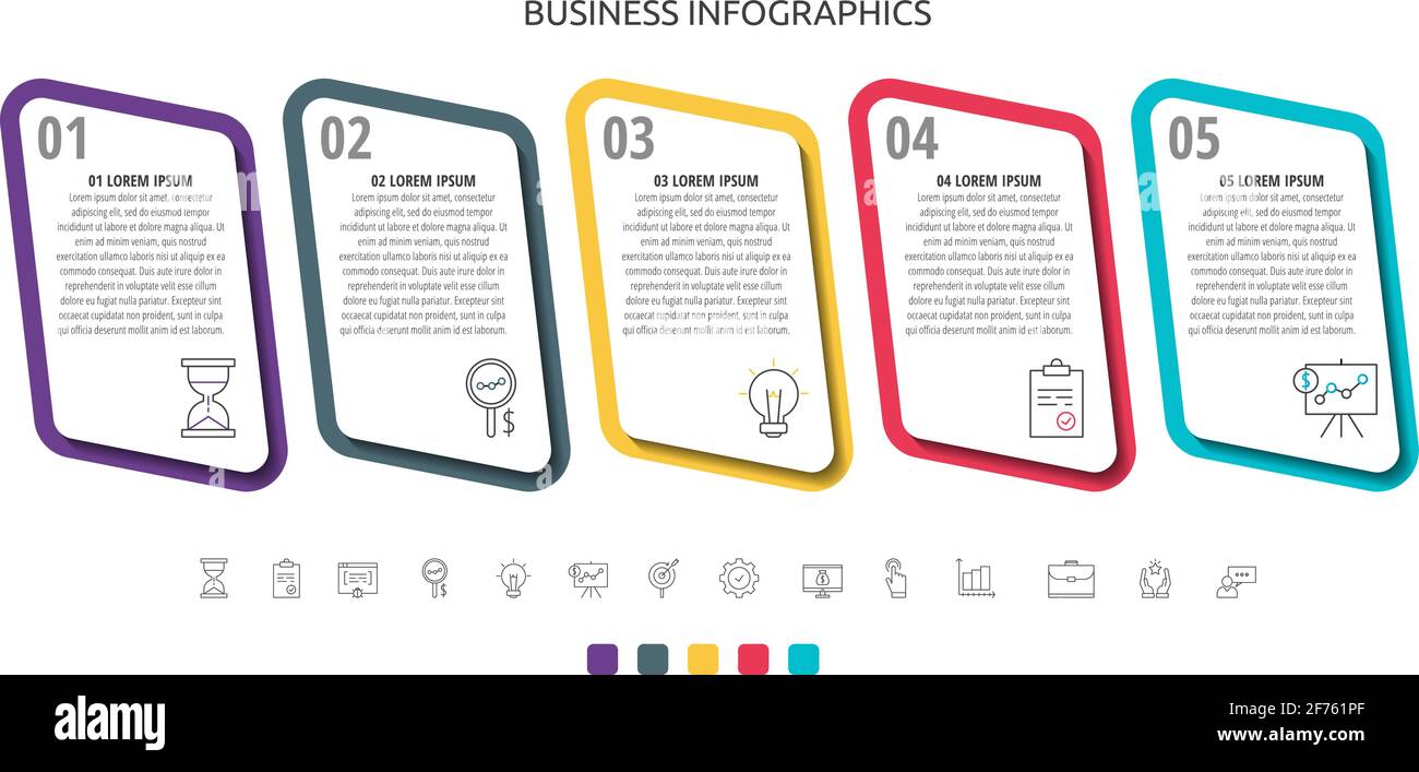 Modern and simple flat vector infographic with five rectangles, steps ...