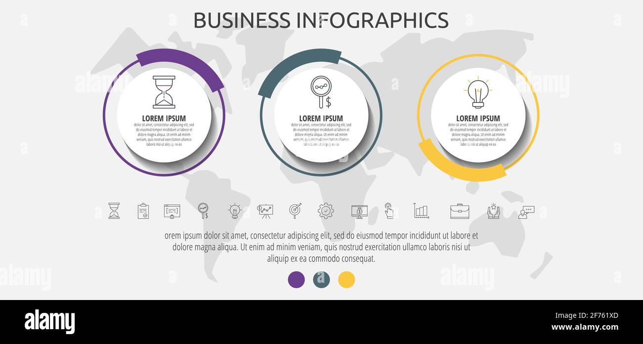 Modern and simple flat vector circles infographic with 3 steps, icons ...