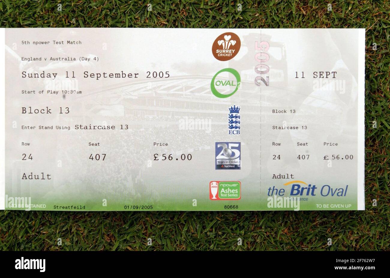 A TICKET FOR THE OVAL TEST MATCH.7/9/05 TOM PILSTON Stock Photo