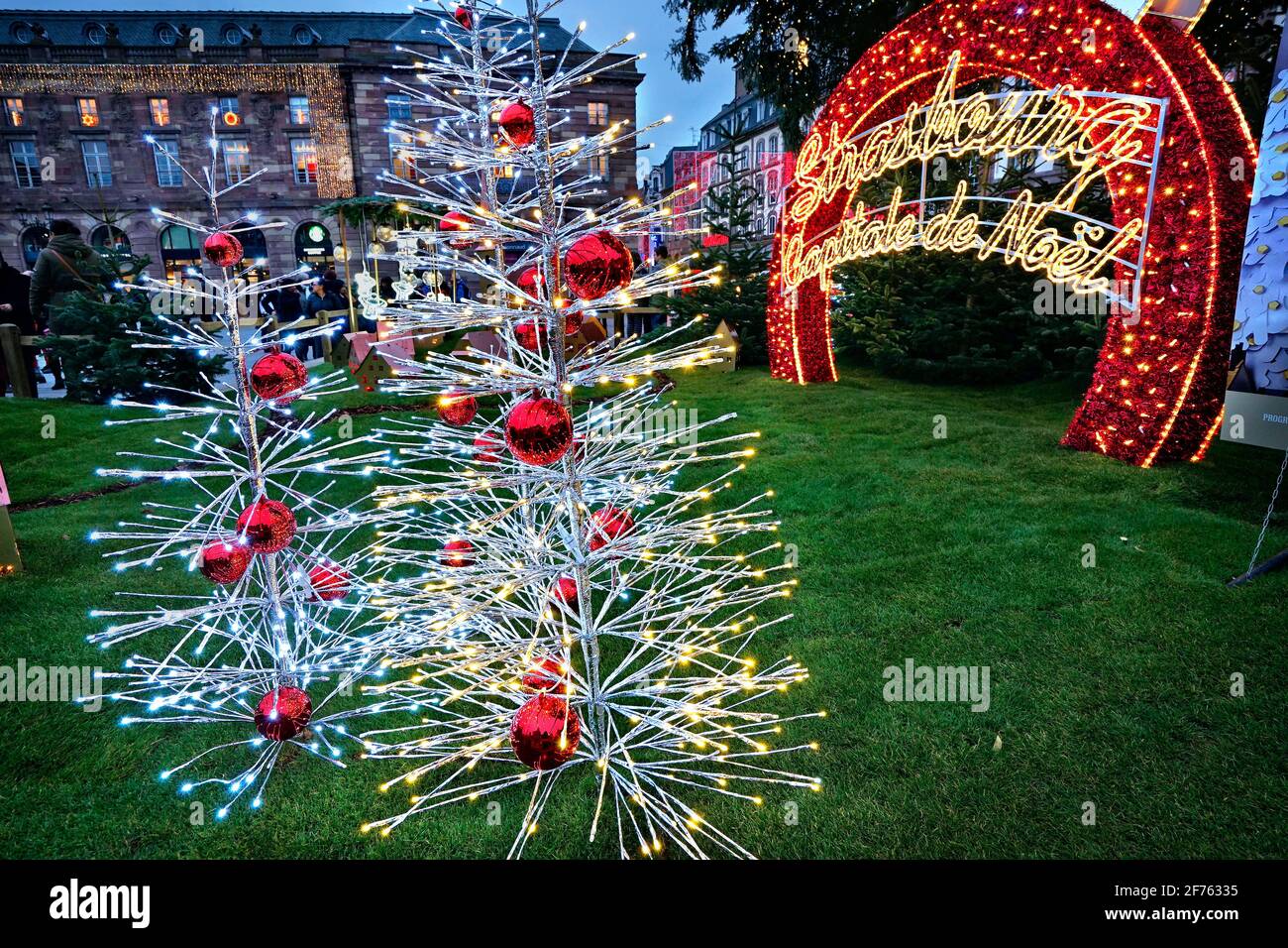 France, Alsace, Bas-Rhin, Strasbourg, Christmas market at Kleber square. Stock Photo