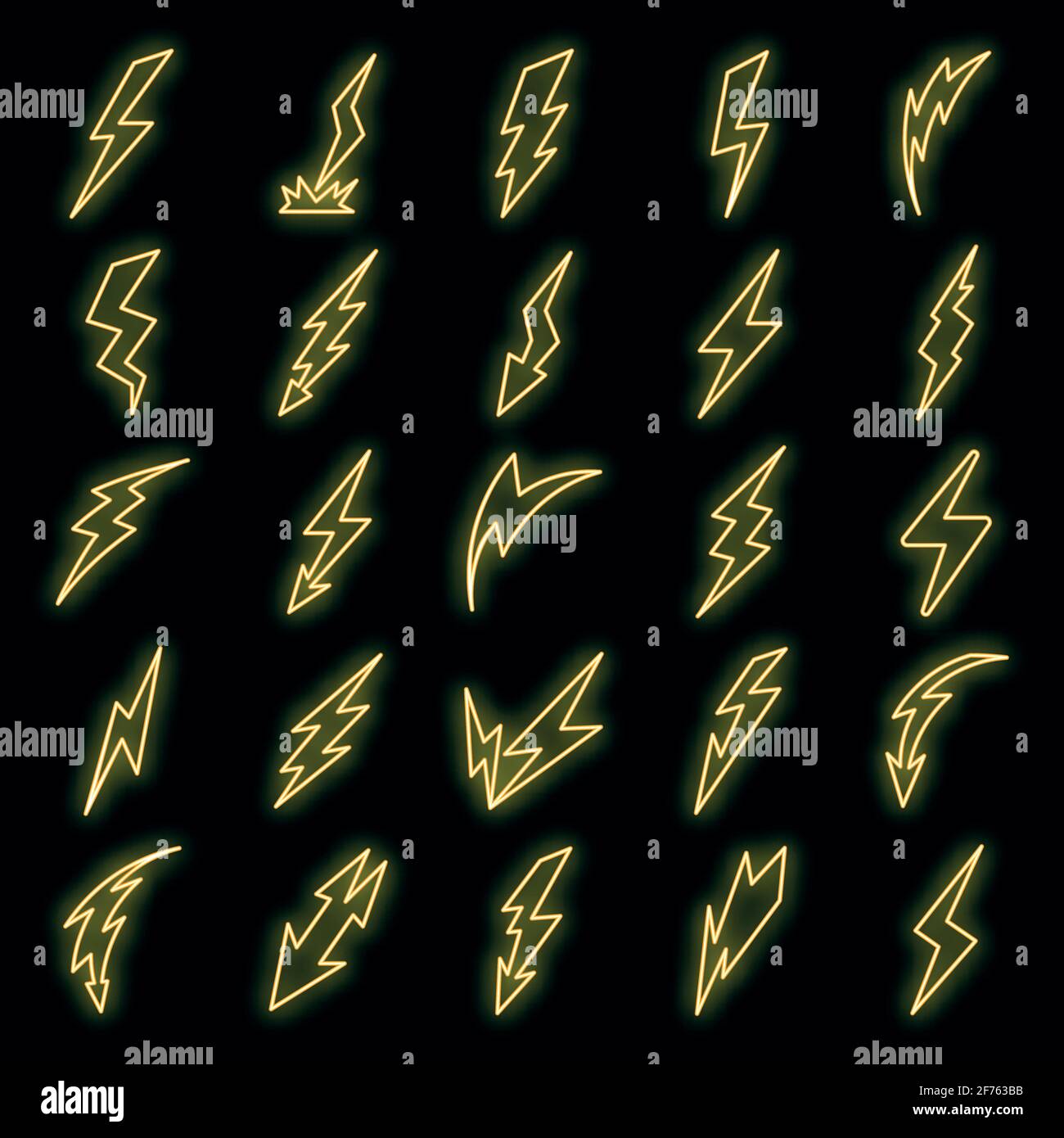 Lightning bolt icons set. Outline set of lightning bolt vector icons ...