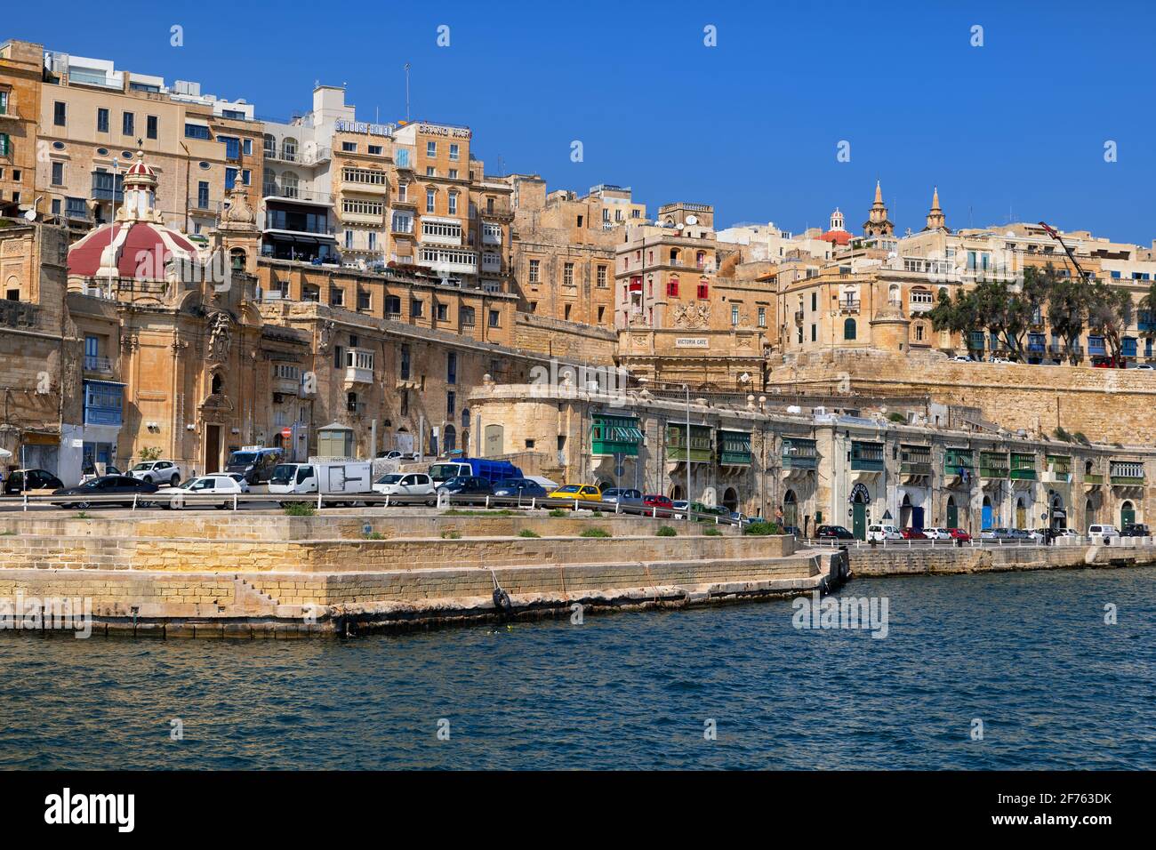 Valletta city skyline in Malta, view from the Grand Harbour Stock Photo