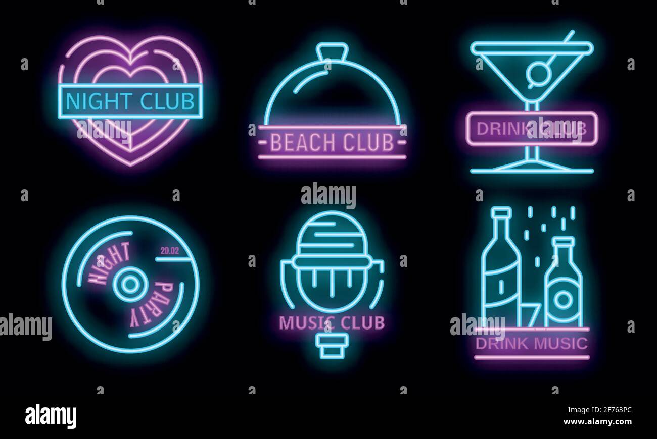 Nightclub logo set. Outline set of nightclub vector logo neon color on  black Stock Vector Image & Art - Alamy