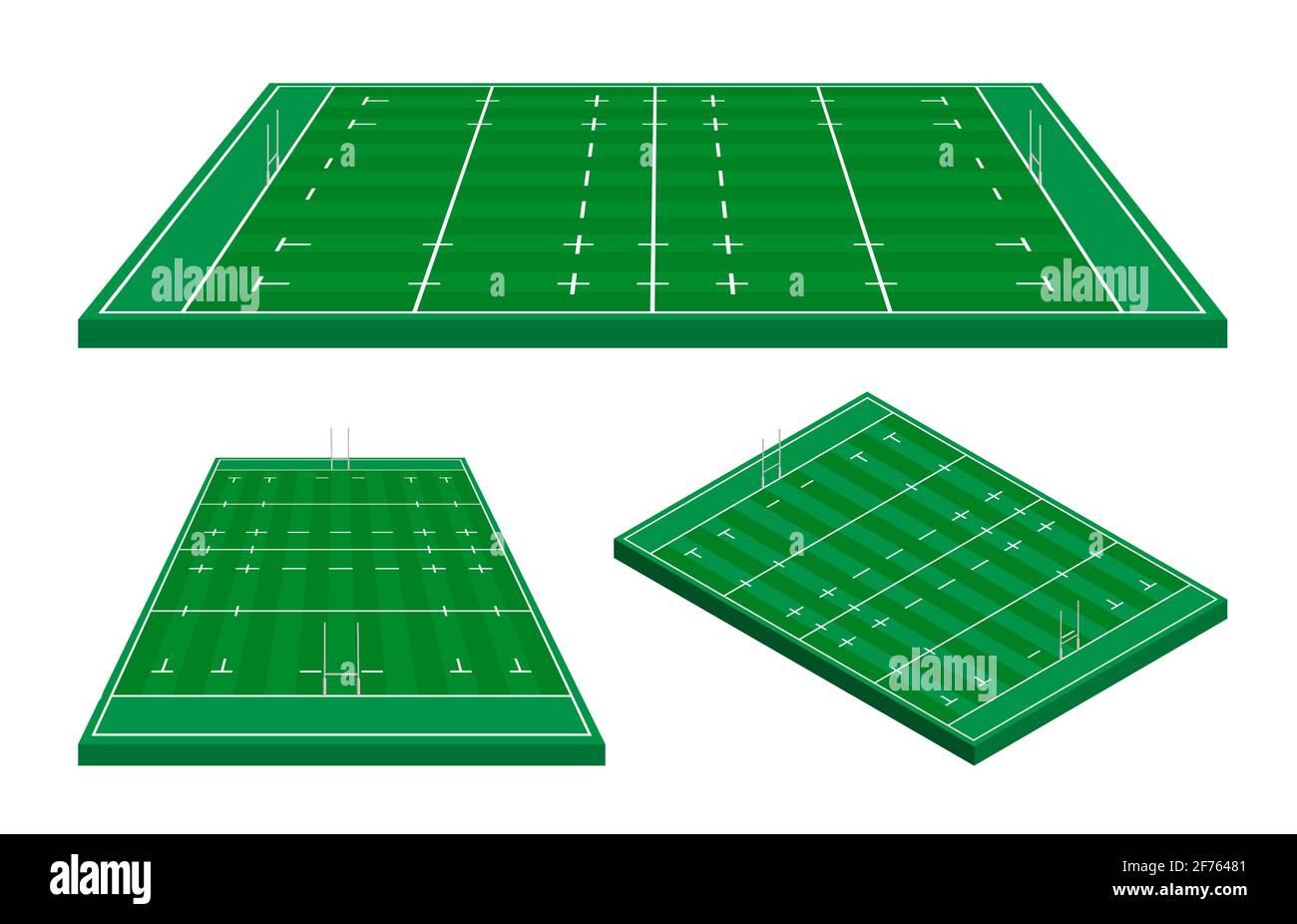 rugby field markings lines, rugby playground in isometric. Sports ground for active recreation. Vector Stock Vector