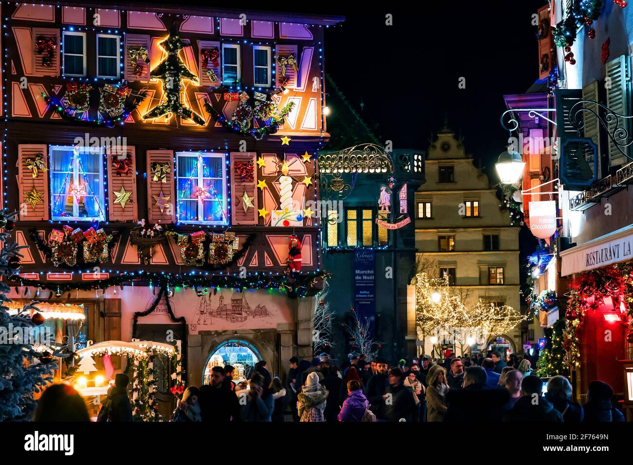 France, Alsace, Haut Rhin, Colmar, Christmas Market in the old town. Stock Photo