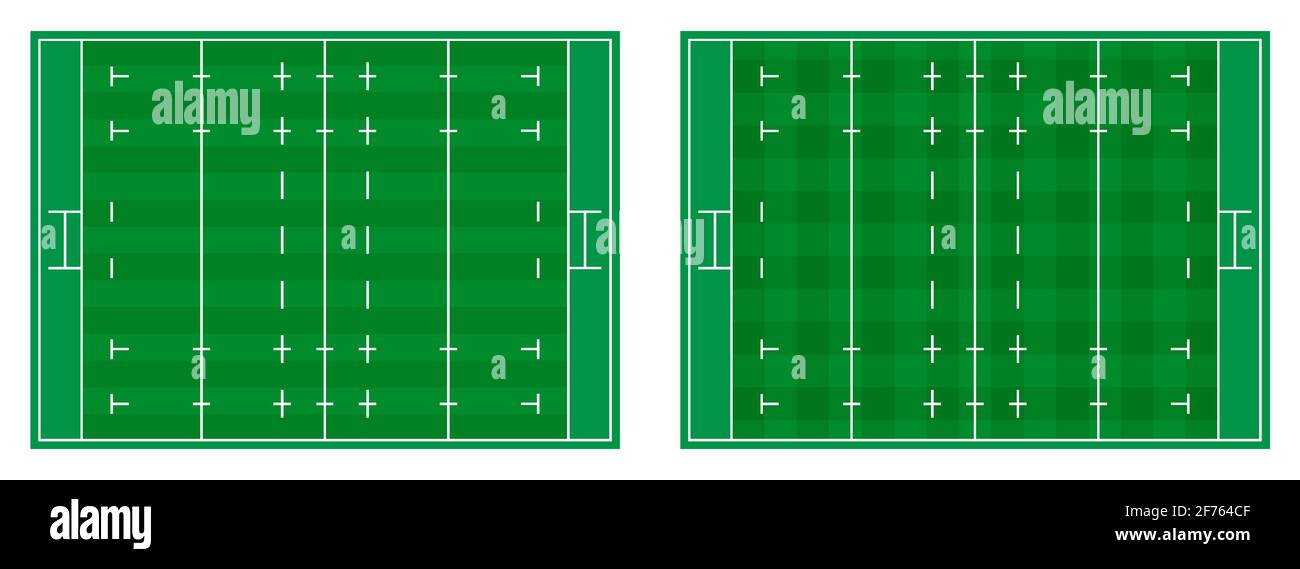 rugby field markings lines with different types of grass, rugby playground top view. Sports ground for active recreation. Vector Stock Vector