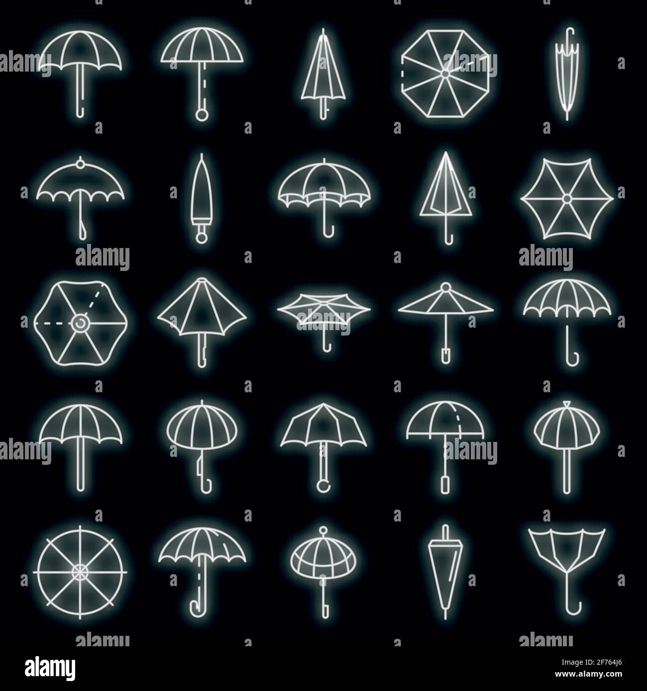 Umbrella icons set. Outline set of umbrella vector icons neon color on ...