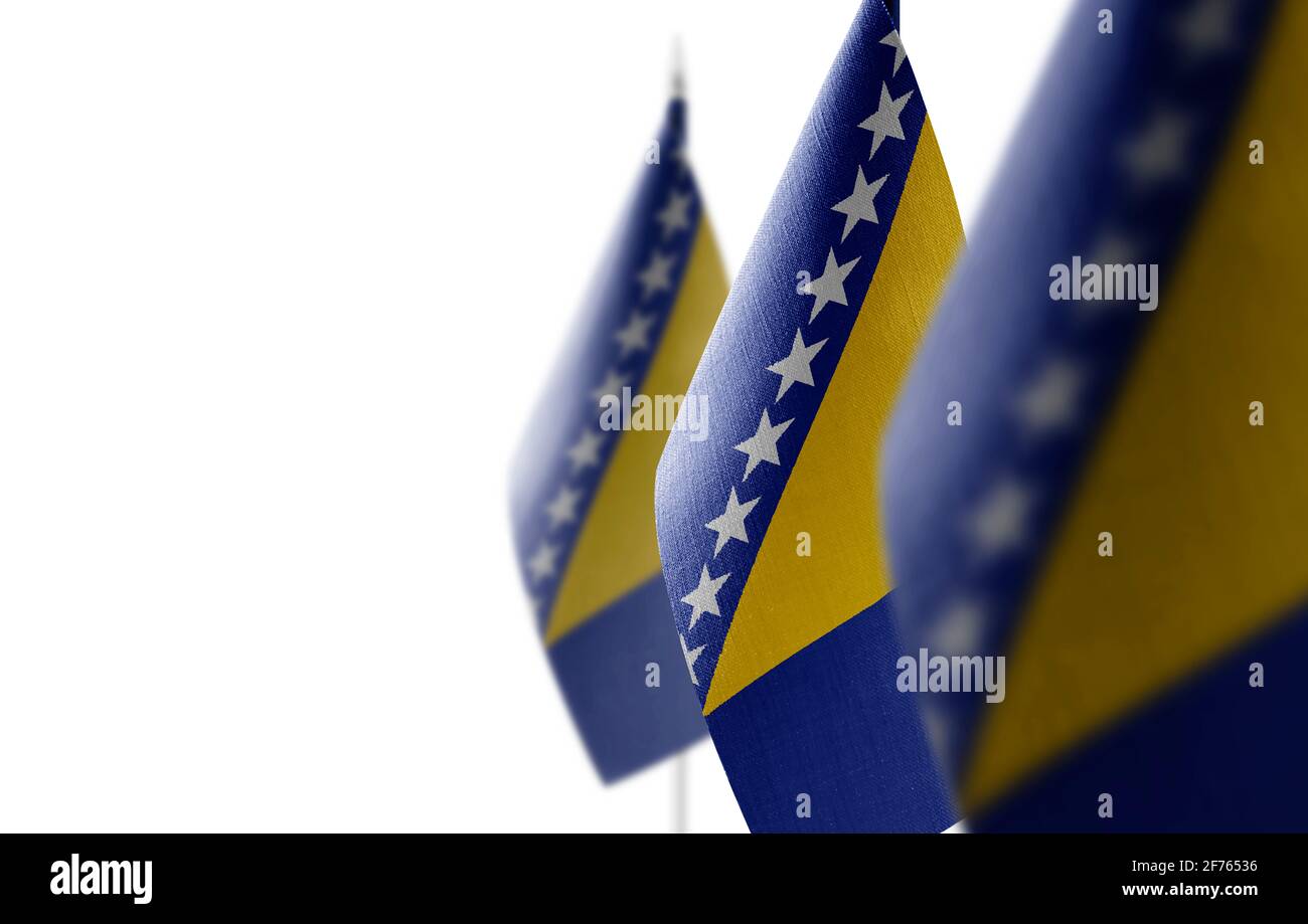 Small national flags of the Bosnia and Herzegovina on a white ...