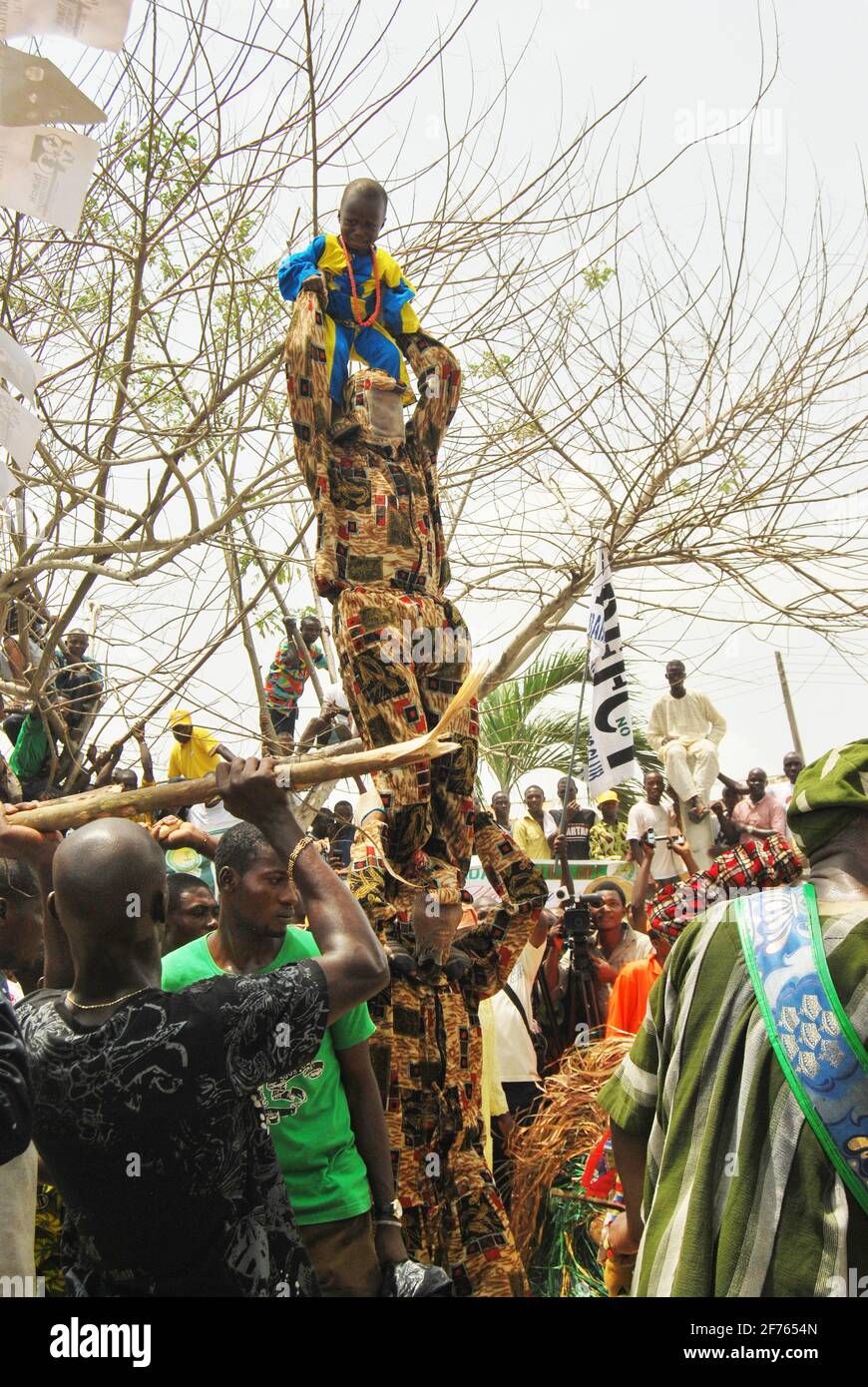 Yoruba Masquerades performing during the Black Heritage Festival, Badagry, Lagos, Nigeria. Stock Photo