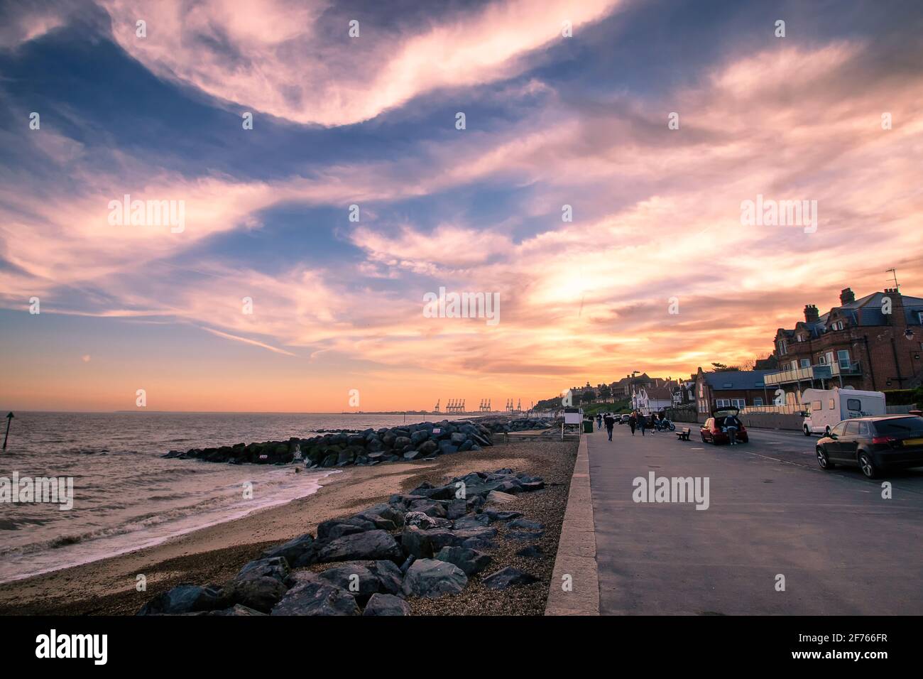 Sunset over the seafront at Felixstowe in Suffolk, UK Stock Photo