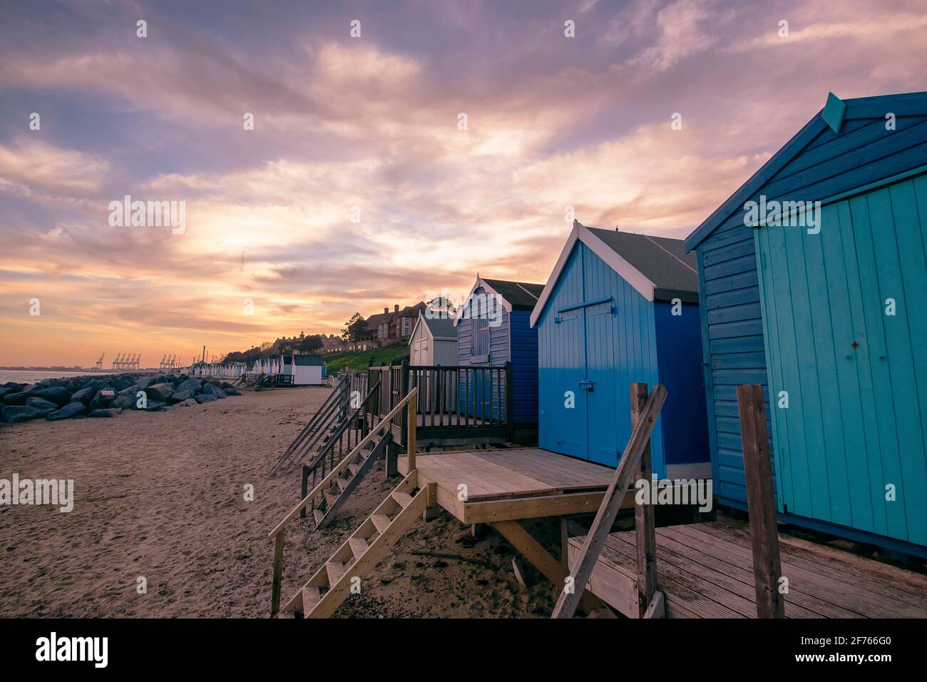 Sunset over the seafront at Felixstowe in Suffolk, UK Stock Photo