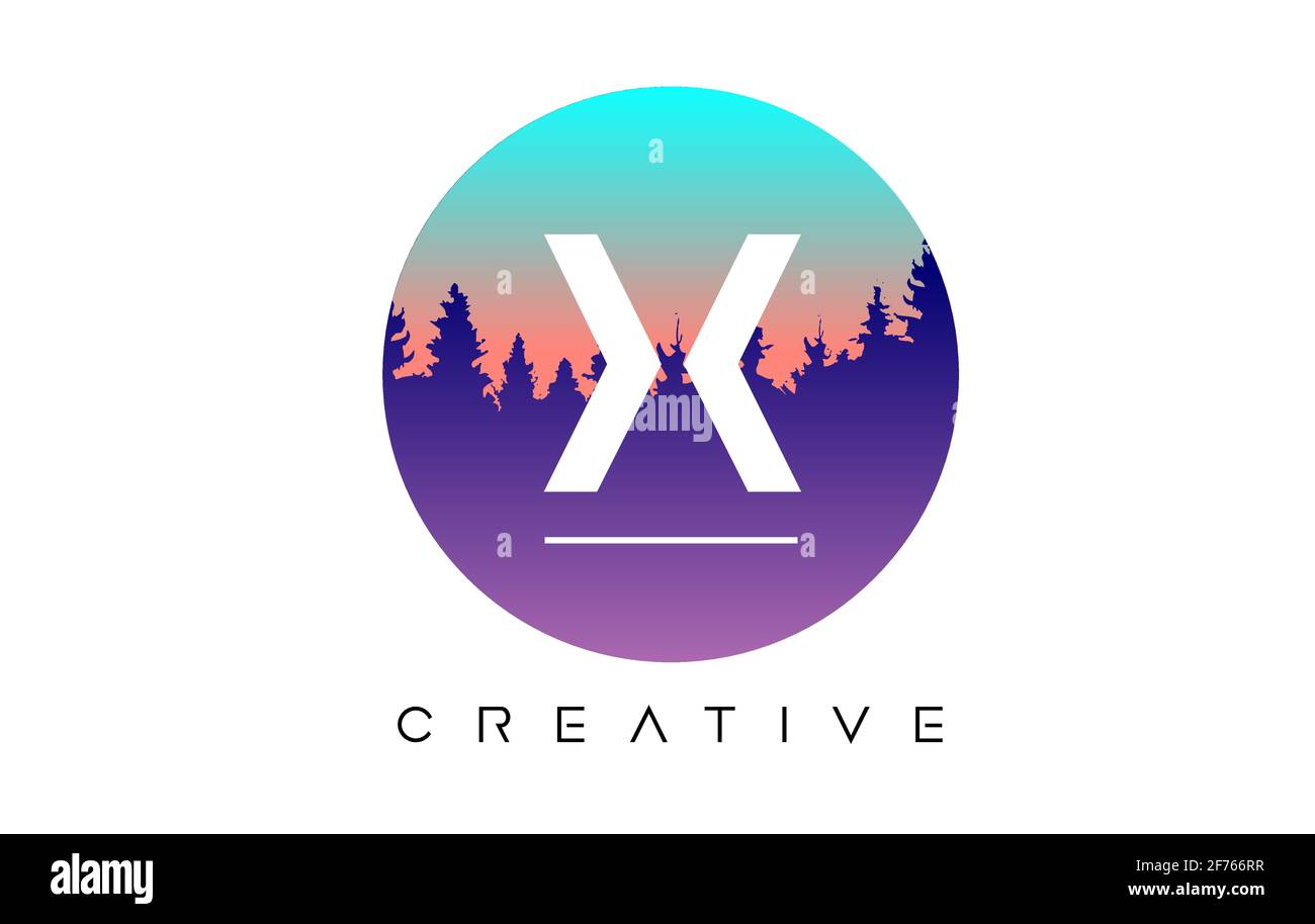 Creative X Letter Logo Design with Pine Forest Vector Shapes and Pastel ...