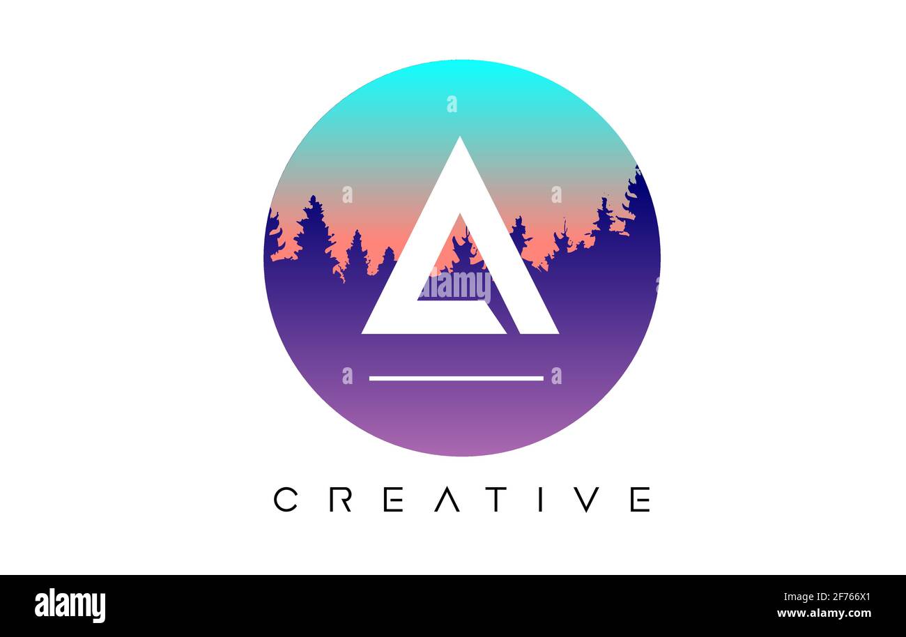 Creative A Letter Logo Design with Pine Forest Vector Shapes and Pastel ...