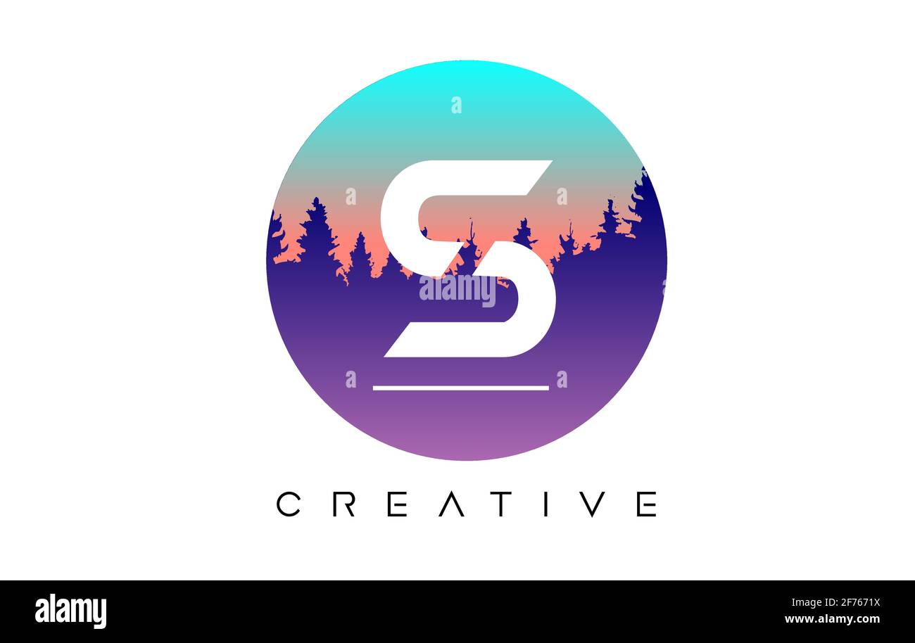 Creative S Letter Logo Design with Pine Forest Vector Shapes and Pastel ...