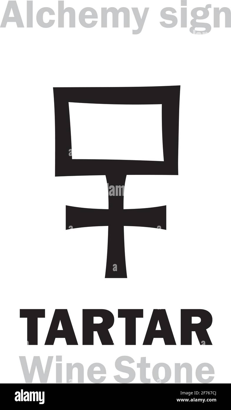 Alchemy Alphabet: TARTAR (Tartarus), Wine Stone, Tooth Stone, Cream of Tartar — wine by-product. Potassium tartrate (impure), Potassium bitartrate. Stock Vector