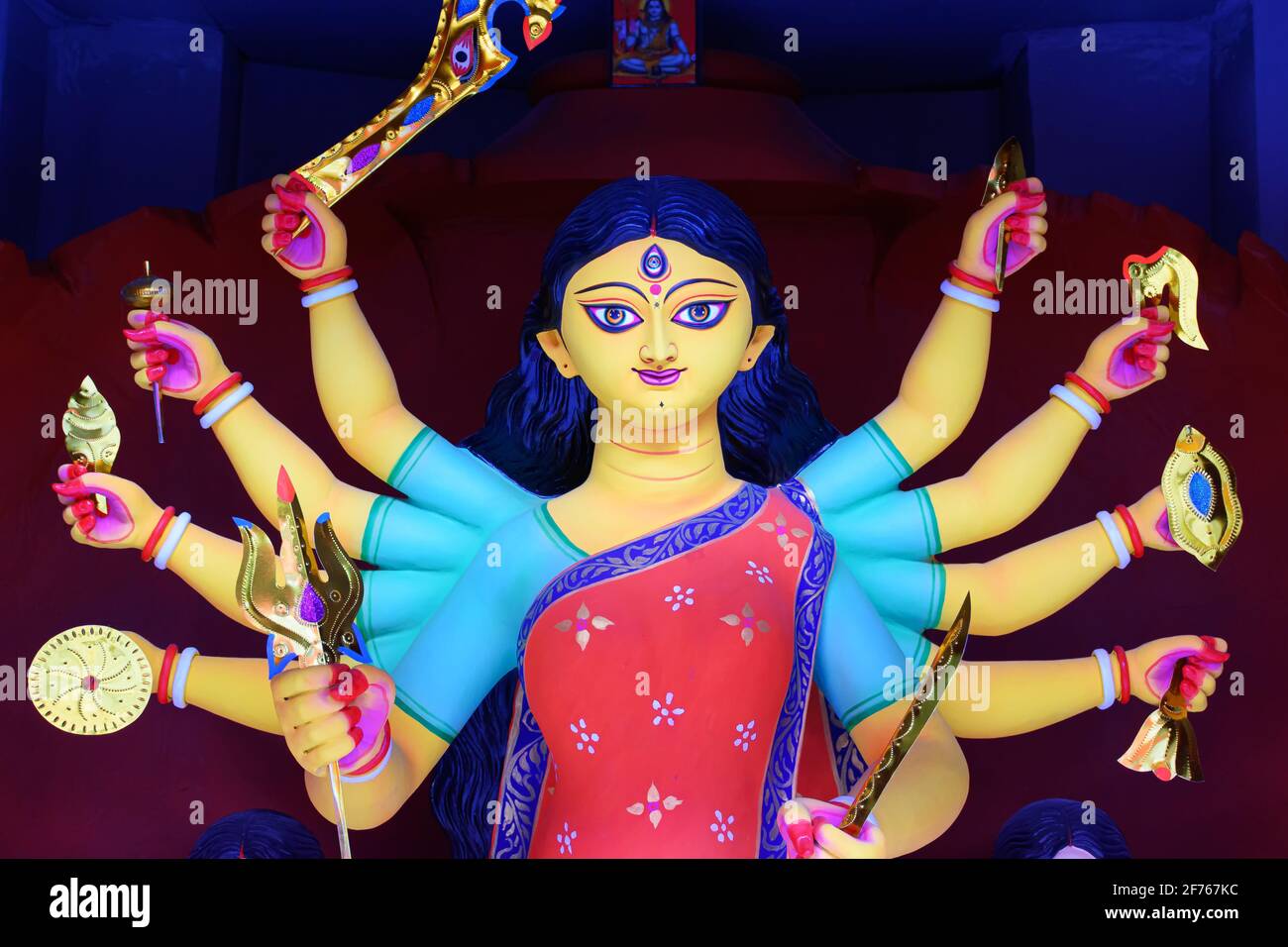 Goddess Durga idol decorated at puja pandal in Kolkata, West Bengal, India. Durga  Puja is biggest religious festival of Hinduism and is now celebrated Stock  Photo - Alamy