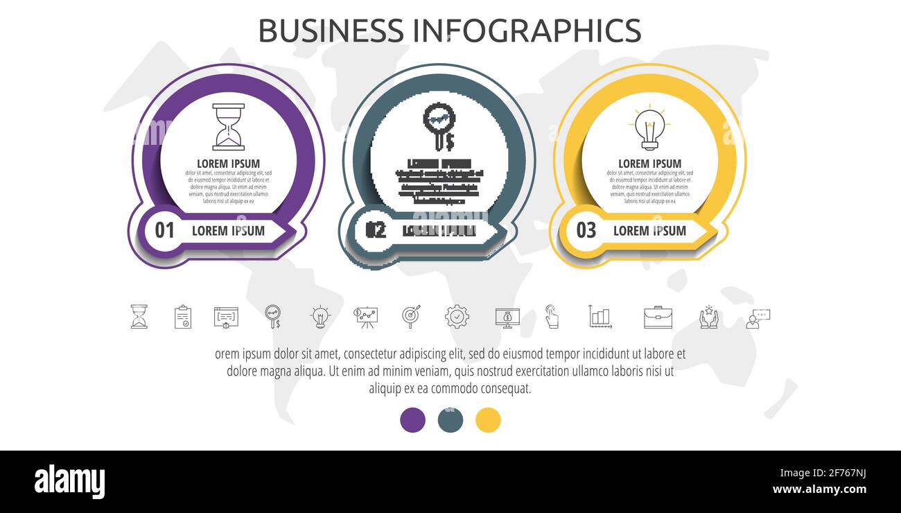 Modern and simple flat vector circles infographic with 3 steps, labels ...