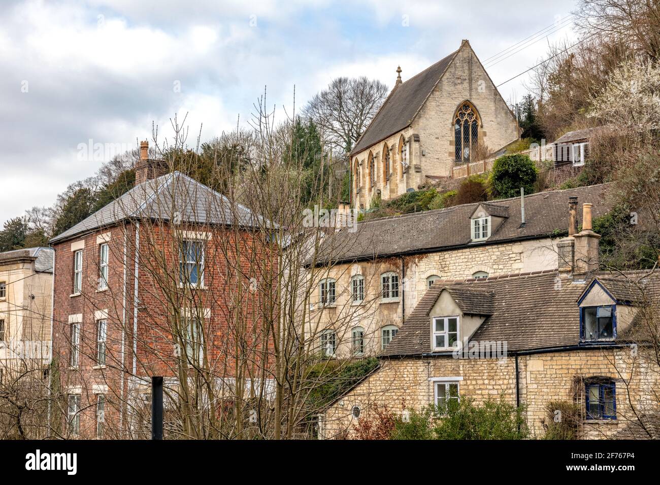 View of Chalford showing the old Ebenezer Wesleyan Chapel on the hill