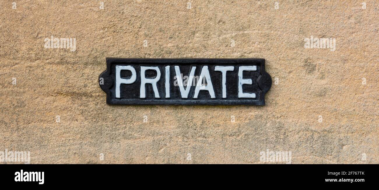 Metal Private sign on cotswold stone background Stock Photo