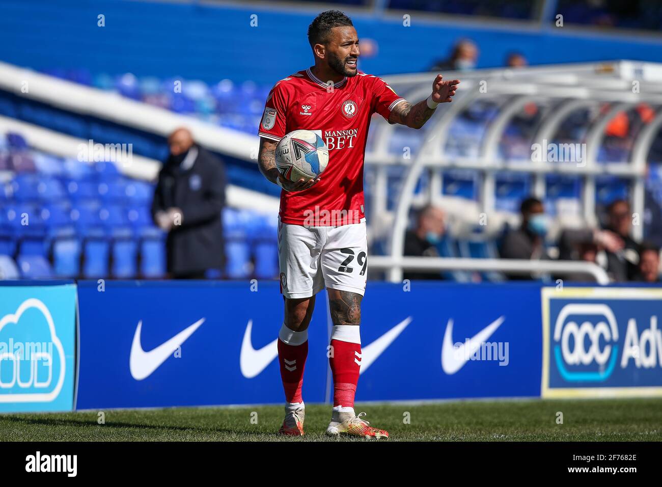 Birmingham, UK. 05th Apr, 2021. Danny Simpson #29 of Bristol City takes a throw in in Birmingham, UK on 4/5/2021. (Photo by Simon Bissett/News Images/Sipa USA) Credit: Sipa USA/Alamy Live News Stock Photo