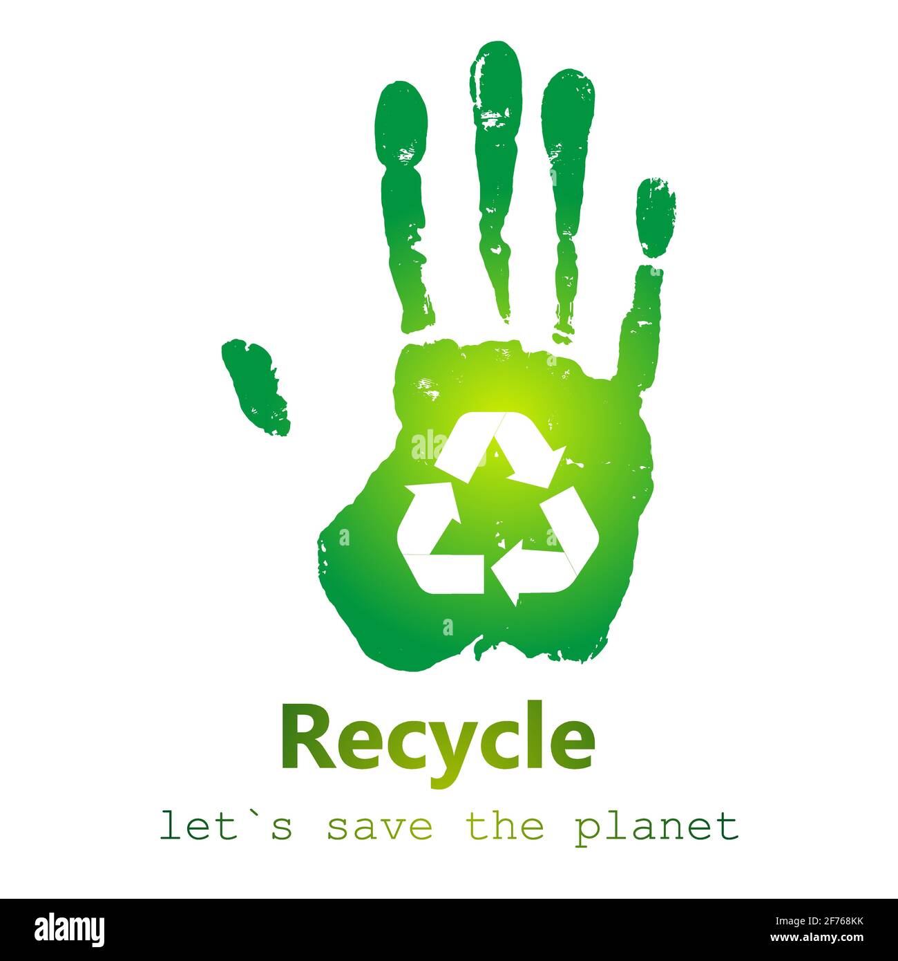 Hands outstretched with recycling symbol. Ecology concept. Concept save ...