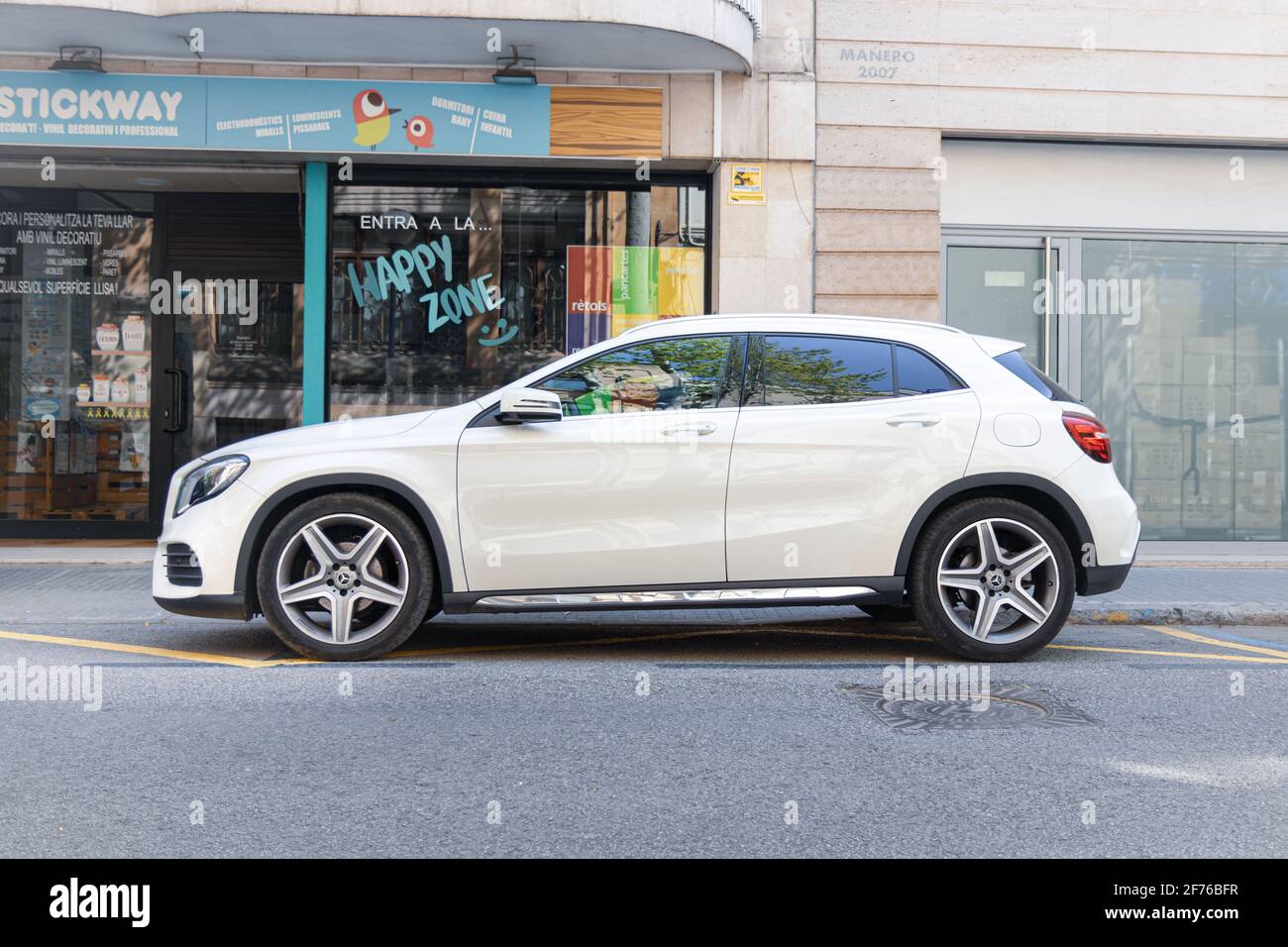 SABADELL, SPAIN-APRIL 4, 2021: 2018 Mercedes-Benz GLA 200d (CDI), facelift, First generation (X156), Side view Stock Photo