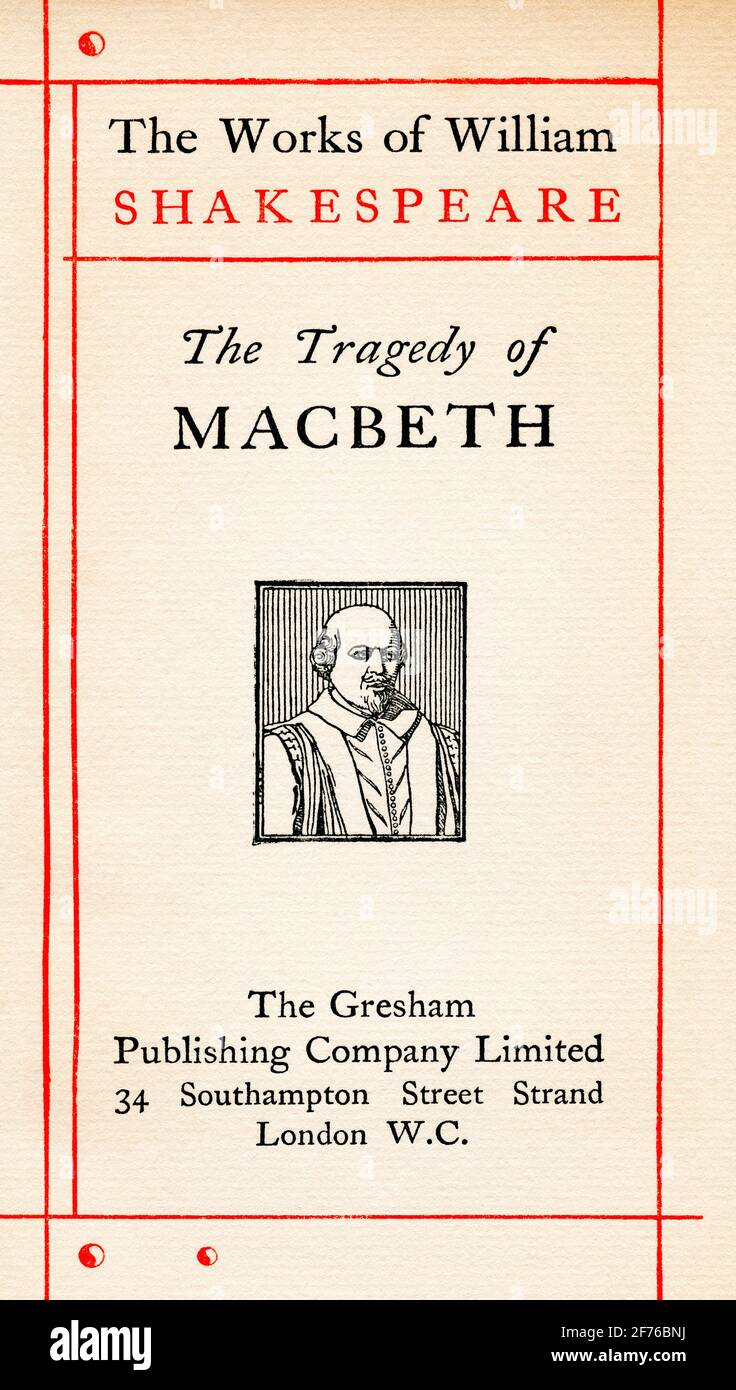 Title page from the Shakespeare play Macbeth.  From The Works of William Shakespeare, published c.1900 Stock Photo